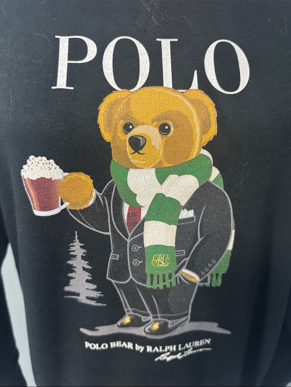 Polo by Ralph Lauren Black Cocoa Bear Graphic Crewneck Sweatshirt Sz S - Picture 7 of 8
